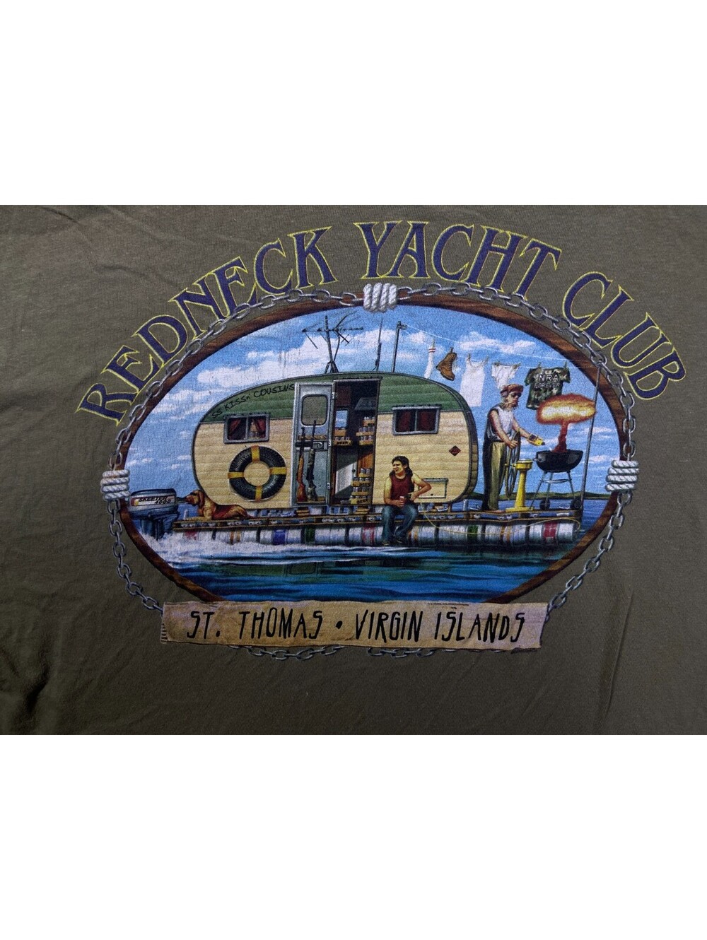 Redneck Fishing T-Shirt TNT 23"x 28" LARGE Boater's St. Thomas VIrgin Islands